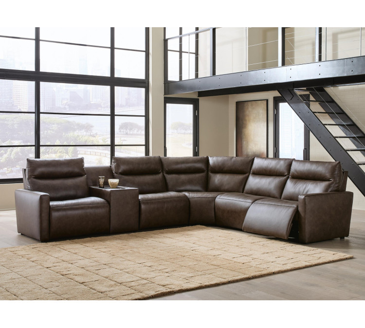 ModZ 6-Piece Power Reclining Sectional with Audio Console - Chocolate