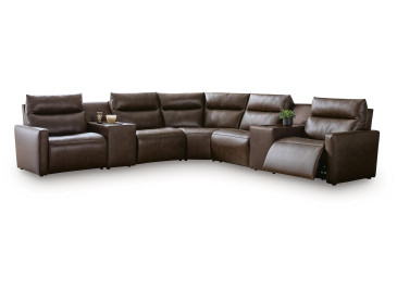 ModZ 7-Piece Power Reclining Sectional with Audio Consoles - Chocolate