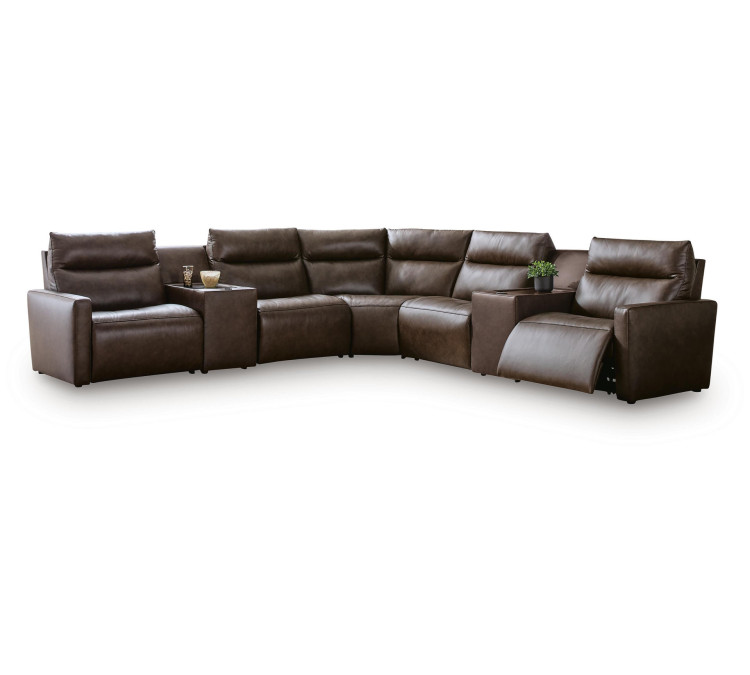 ModZ 7-Piece Power Reclining Sectional with Audio Consoles - Chocolate