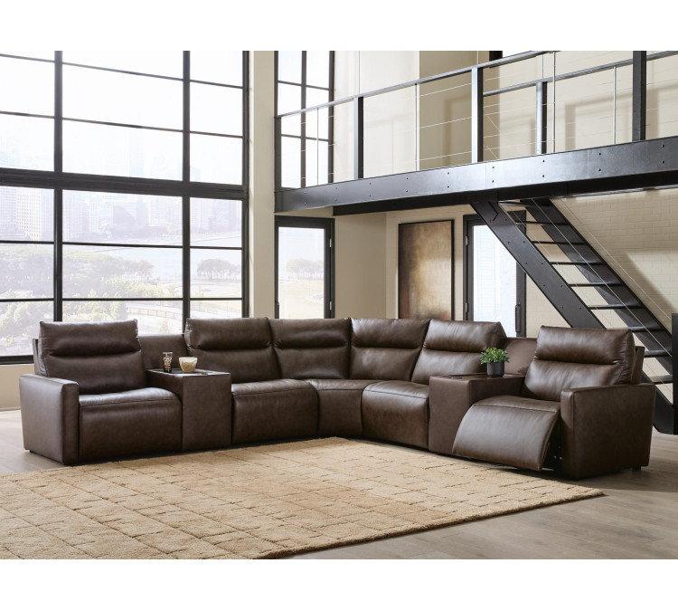 ModZ 7-Piece Power Reclining Sectional with Audio Consoles - Chocolate