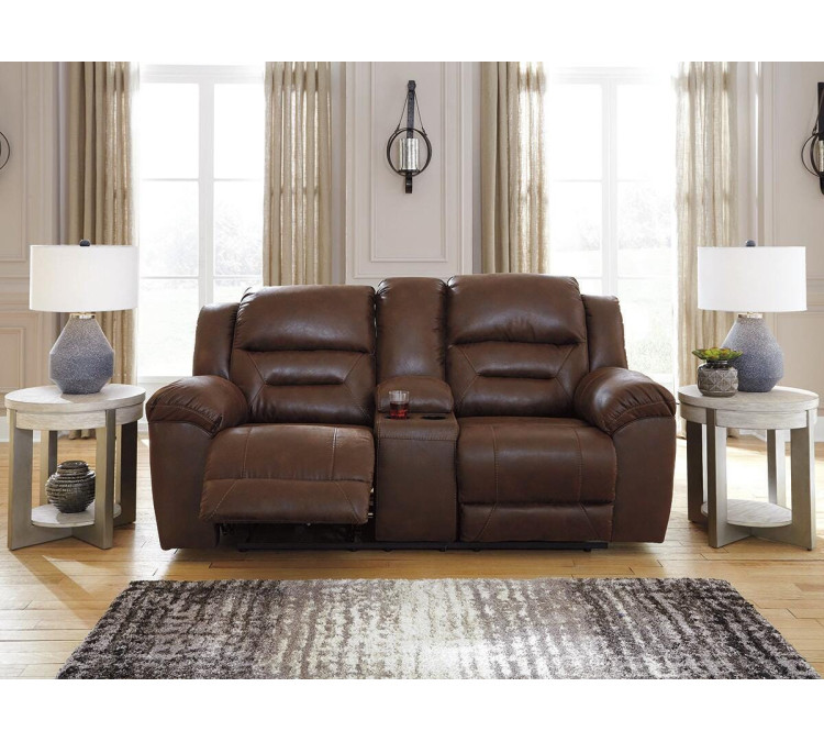Stoneland Reclining Loveseat with Console - Chocolate