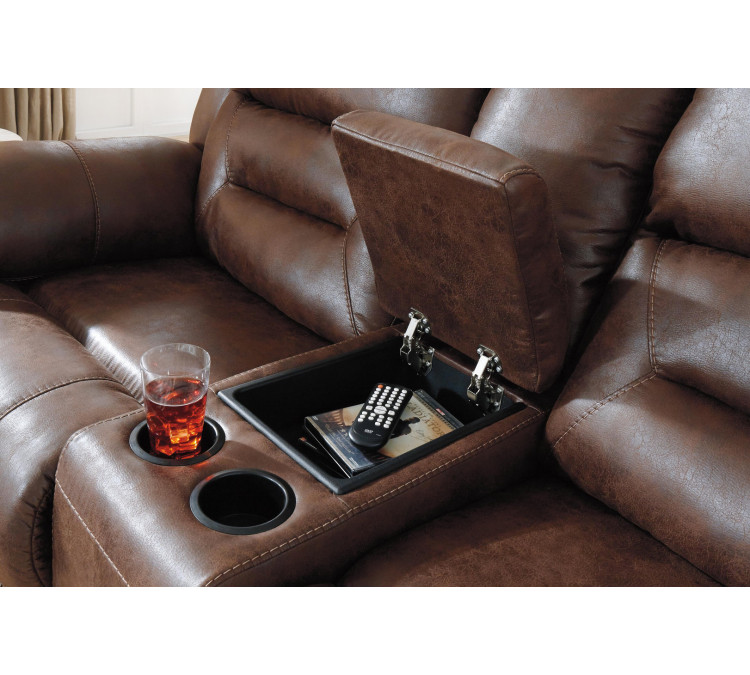 Stoneland Reclining Loveseat with Console - Chocolate