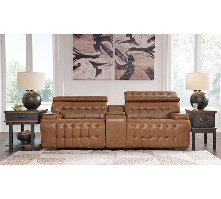 Temmpton 3-Piece Power Reclining Sectional Loveseat with Console - Chocolate