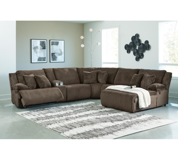 Top Tier 6-Piece Reclining Sectional with Chaise - Chocolate