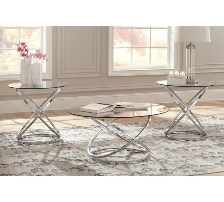 Hollynyx Table (Set of 3) - Chrome Finish