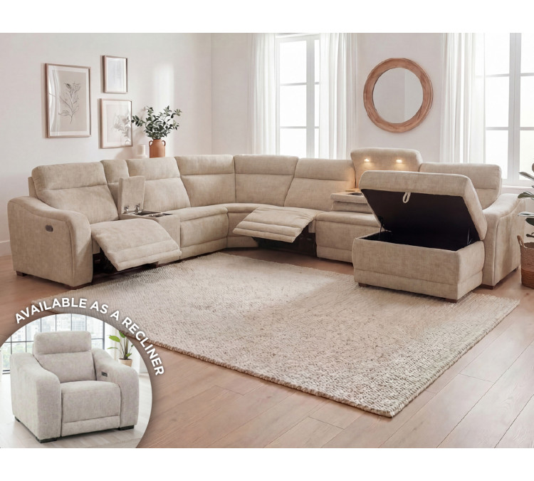 Conroe Dual/Power 7/Piece Reclining Sectional with Chaise - Cobblestone