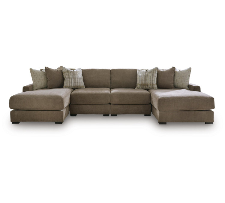Camellia-Court 4-Piece Double Chaise Sectional - Coffee