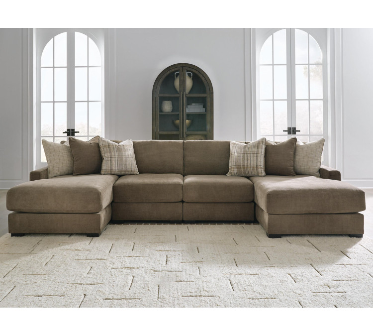 Camellia-Court 4-Piece Double Chaise Sectional - Coffee