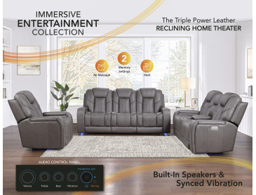 Daniel Triple Power Home Theater Immersive Entertainment Reclining Set, Leather