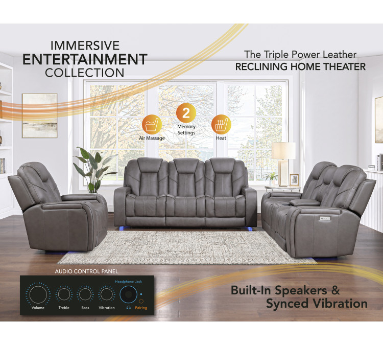 Daniel Triple Power Home Theater Immersive Entertainment Reclining Set, Leather
