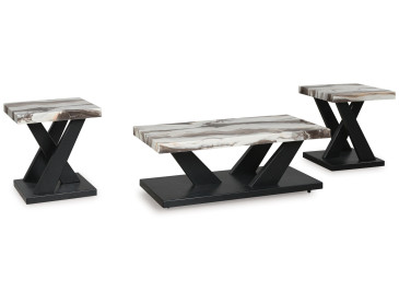 Cendill Table (Set of 3) - Dark Brown/White/Black