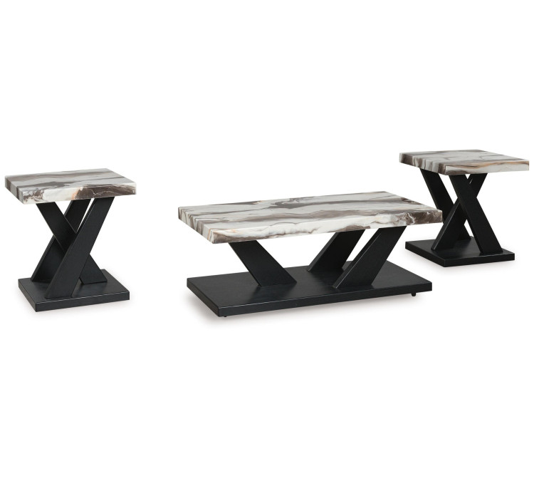 Cendill Table (Set of 3) - Dark Brown/White/Black
