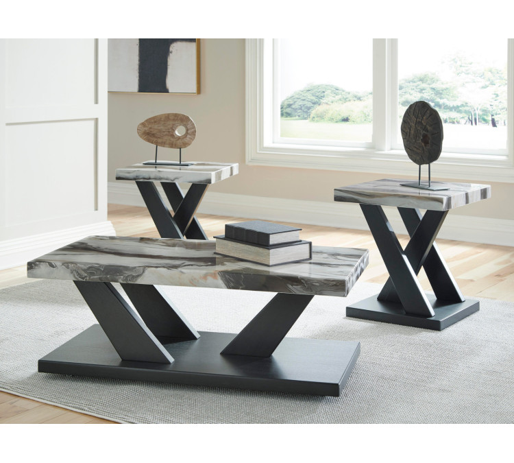 Cendill Table (Set of 3) - Dark Brown/White/Black