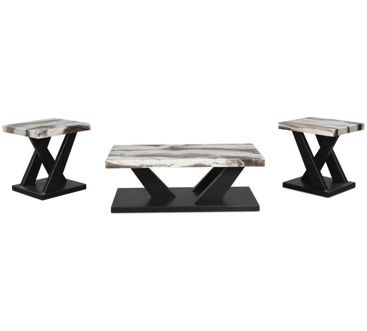 Cendill Table (Set of 3) - Dark Brown/White/Black