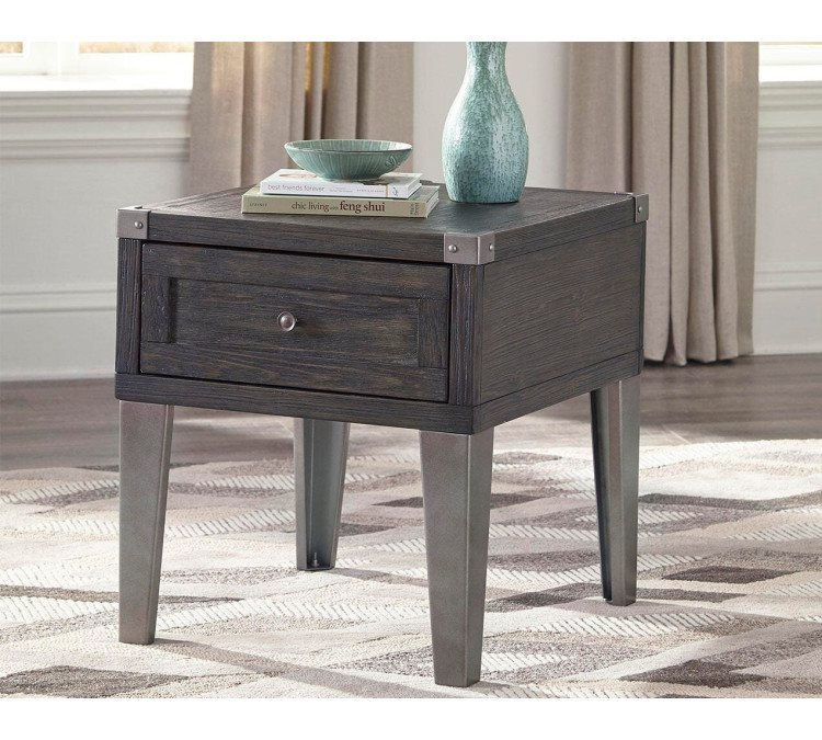 Todoe End Table with USB Ports & Outlets - Dark Gray