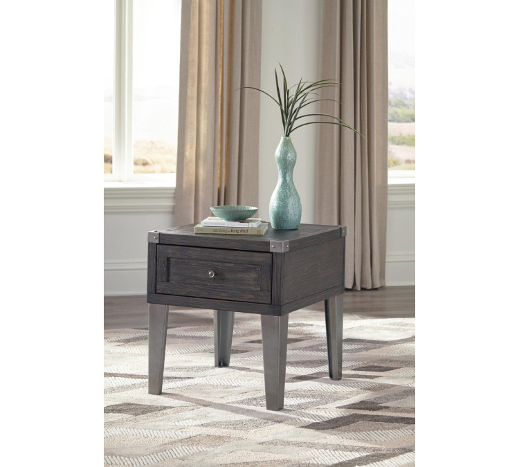 Todoe End Table with USB Ports & Outlets - Dark Gray