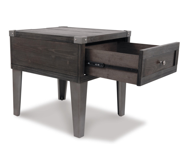 Todoe End Table with USB Ports & Outlets - Dark Gray