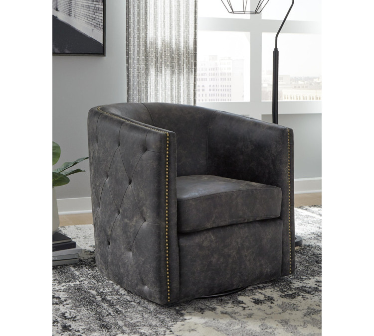 Brentlow Swivel Accent Chair - Distressed Black
