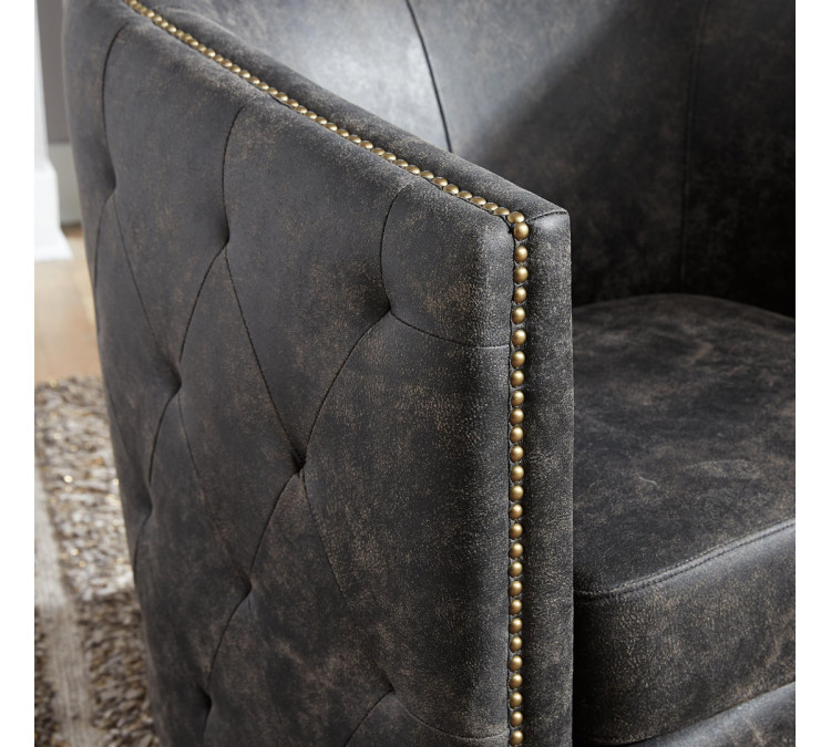 Brentlow Swivel Accent Chair - Distressed Black