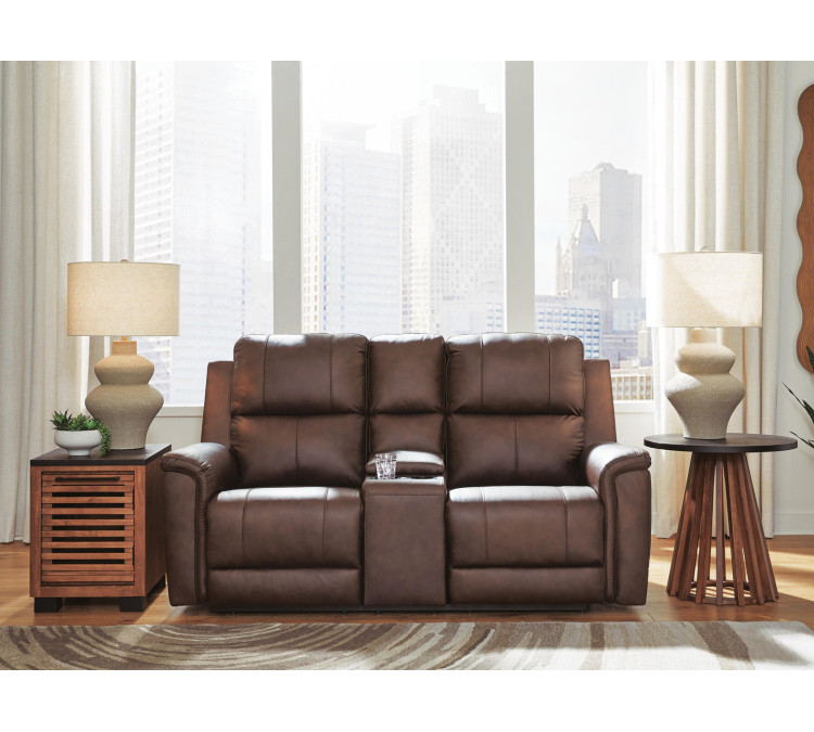 Beryton Power Reclining Loveseat with Console - Espresso