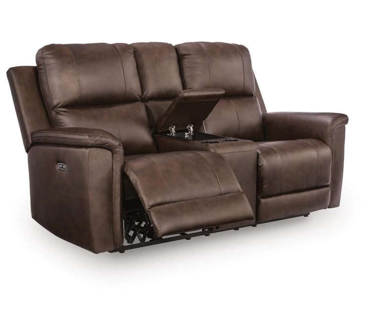 Beryton Power Reclining Loveseat with Console - Espresso