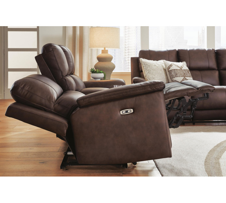 Beryton Power Reclining Loveseat with Console - Espresso