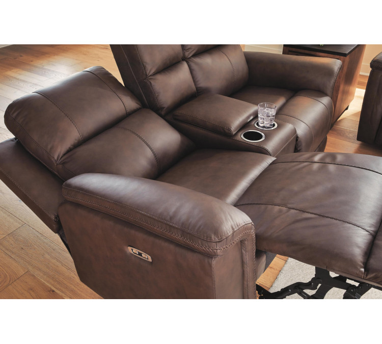 Beryton Power Reclining Loveseat with Console - Espresso