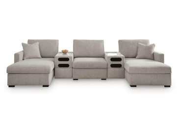 ModMax Luxe 5-Piece Double Chaise Sectional with Audio Consoles - Flint