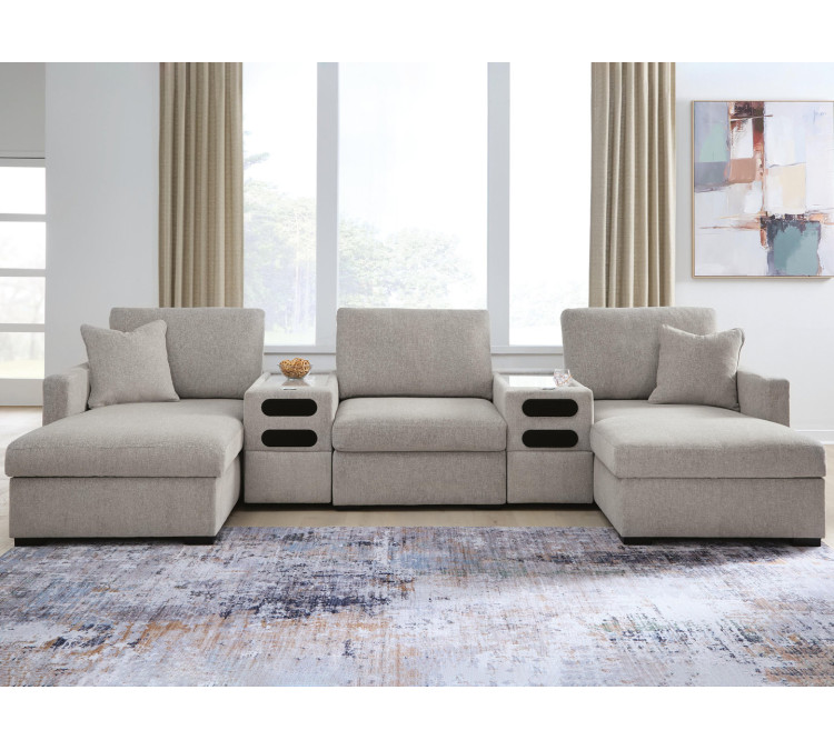 ModMax Luxe 5-Piece Double Chaise Sectional with Audio Consoles - Flint