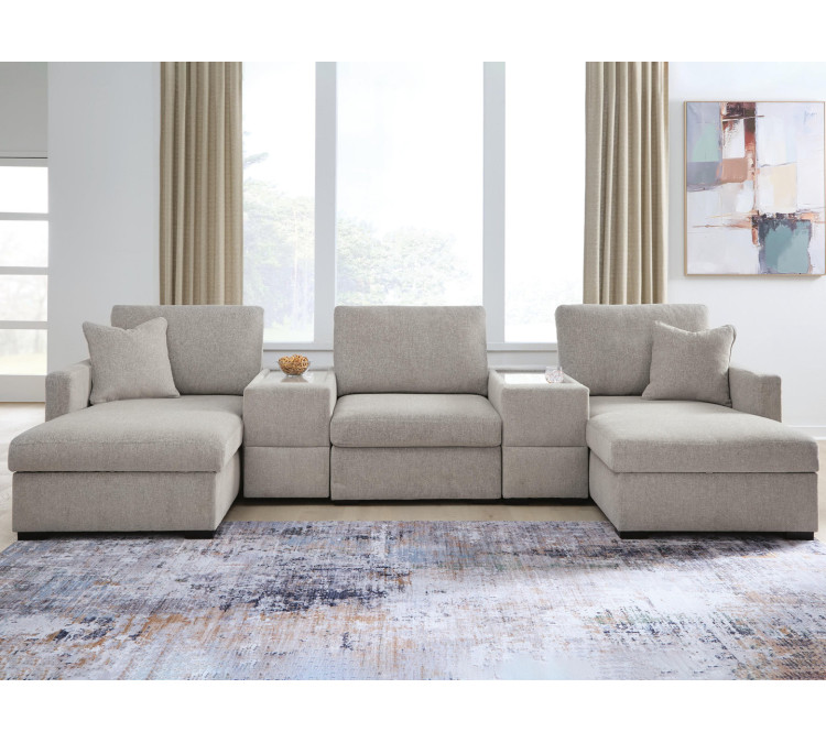ModMax Luxe 5-Piece Double Chaise Sectional with Storage Consoles - Flint