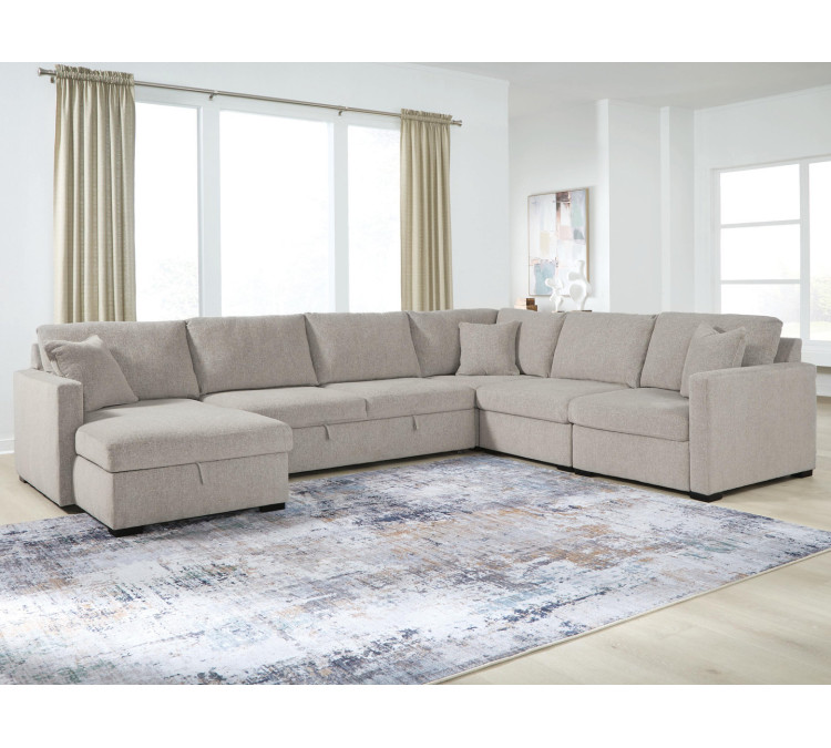 ModMax Luxe 5-Piece Sectional with Storage Chaise and Pop Up Sleeper - Flint