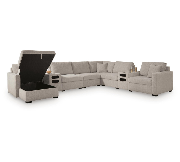 ModMax Luxe 8-Piece Sectional with Storage Chaise and Audio Consoles - Flint