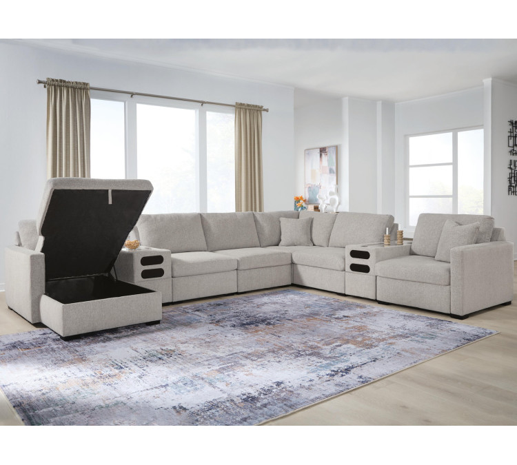 ModMax Luxe 8-Piece Sectional with Storage Chaise and Audio Consoles - Flint