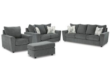 Stairatt Sofa, Loveseat, Chair and Ottoman - Gravel