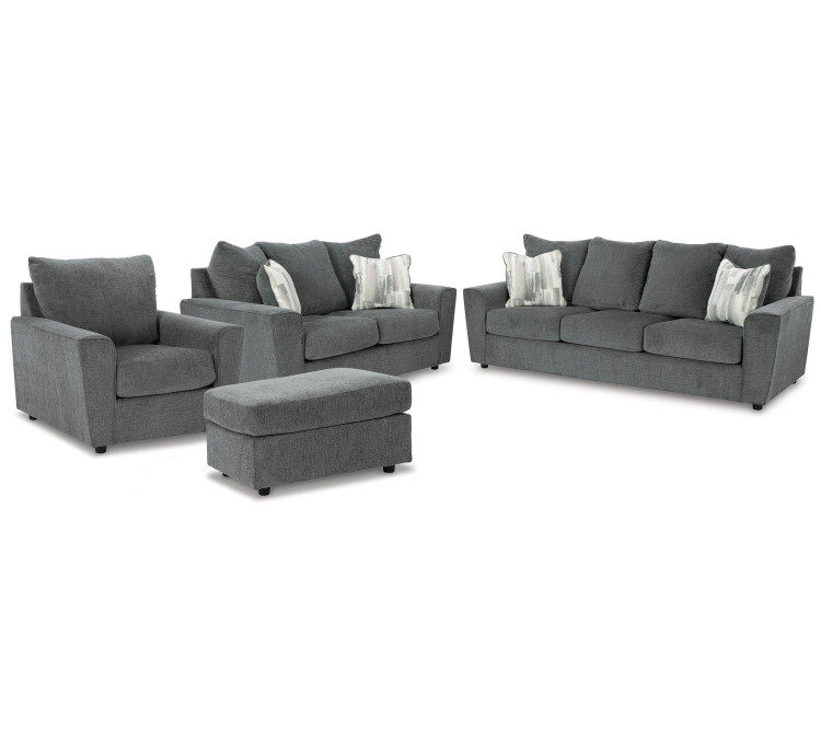 Stairatt Sofa, Loveseat, Chair and Ottoman - Gravel