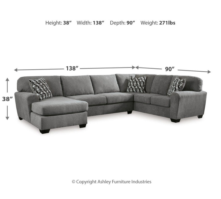 Birkdale Court 3-Piece Sectional with Chaise - Gray