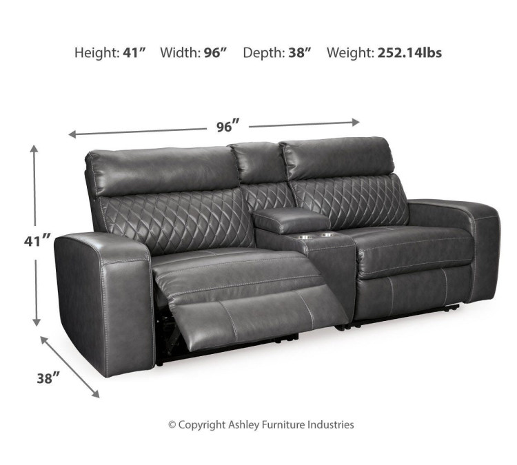 Samperstone 3-Piece Power Reclining Sectional Loveseat - Gray
