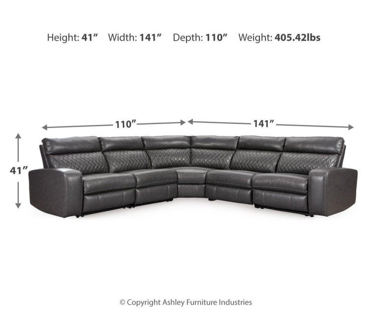 Samperstone 5-Piece Power Reclining Sectional - Gray