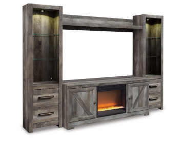 Wynnlow 4-Piece Entertainment Center with Electric Fireplace - Gray
