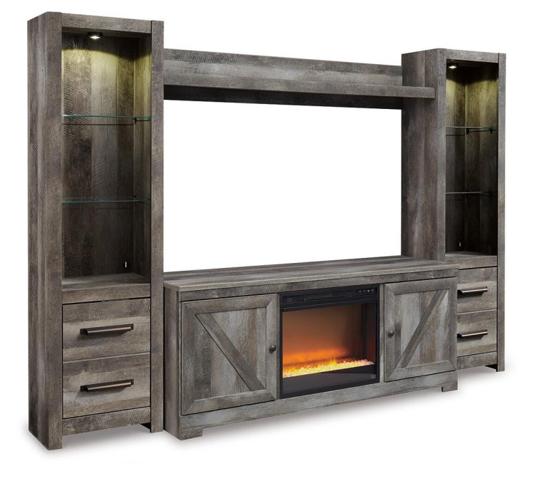 Wynnlow 4-Piece Entertainment Center with Electric Fireplace - Gray