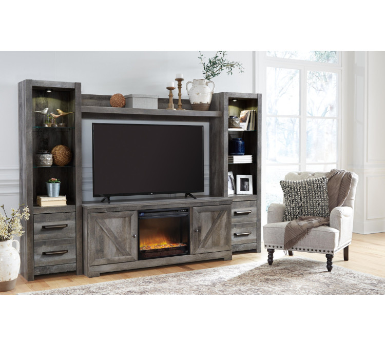 Wynnlow 4-Piece Entertainment Center with Electric Fireplace - Gray