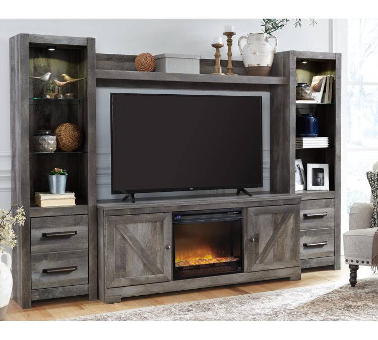 Wynnlow 4-Piece Entertainment Center with Electric Fireplace - Gray