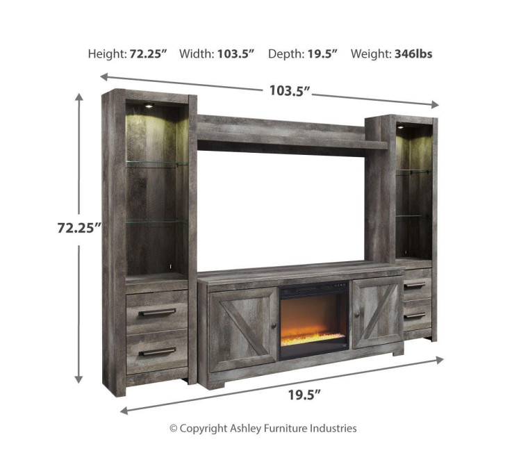 Wynnlow 4-Piece Entertainment Center with Electric Fireplace - Gray