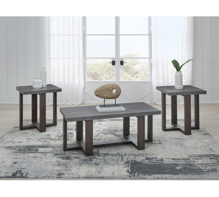 Dynnford Table (Set of 3) - Gray/Brown