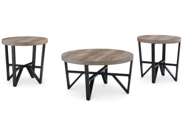 Deanlee Table (Set of 3) - Grayish Brown/Black