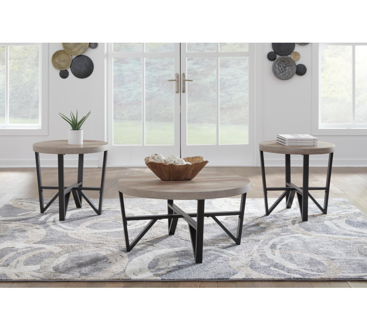 Deanlee Table (Set of 3) - Grayish Brown/Black