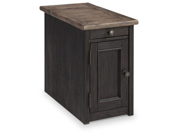 Tyler Creek Chairside End Table with USB Ports & Outlets - Grayish Brown/Black