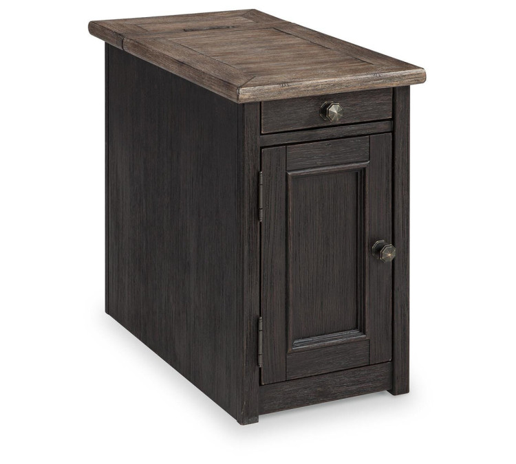 Tyler Creek Chairside End Table with USB Ports & Outlets - Grayish Brown/Black