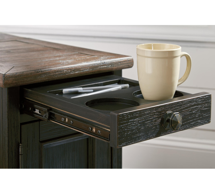 Tyler Creek Chairside End Table with USB Ports & Outlets - Grayish Brown/Black