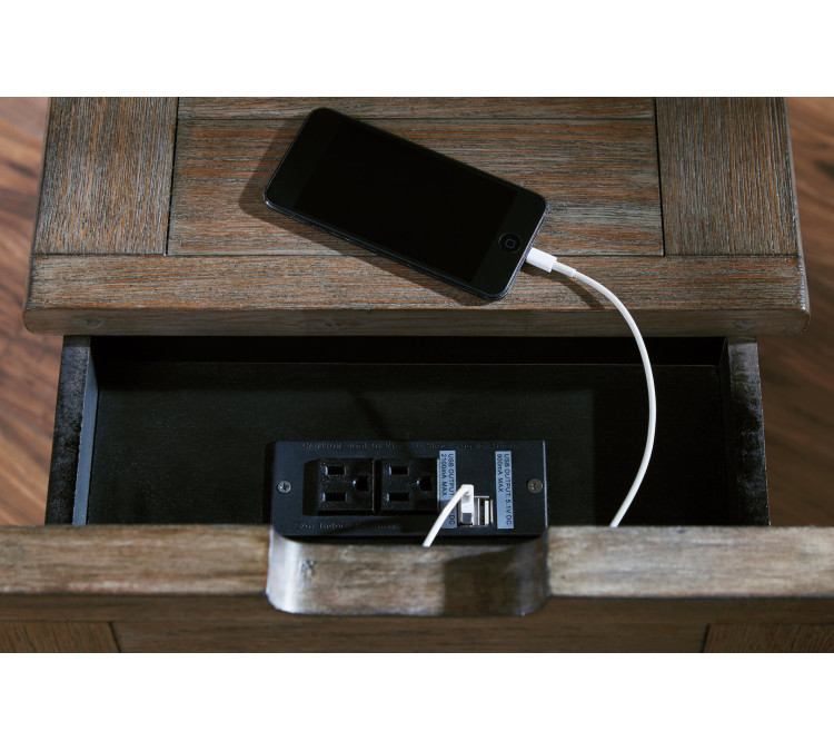Tyler Creek Chairside End Table with USB Ports & Outlets - Grayish Brown/Black